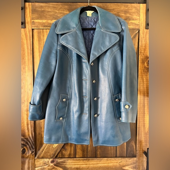 KMART Jackets & Coats Vintage Blue Vegan Leather Jacket Poshmark